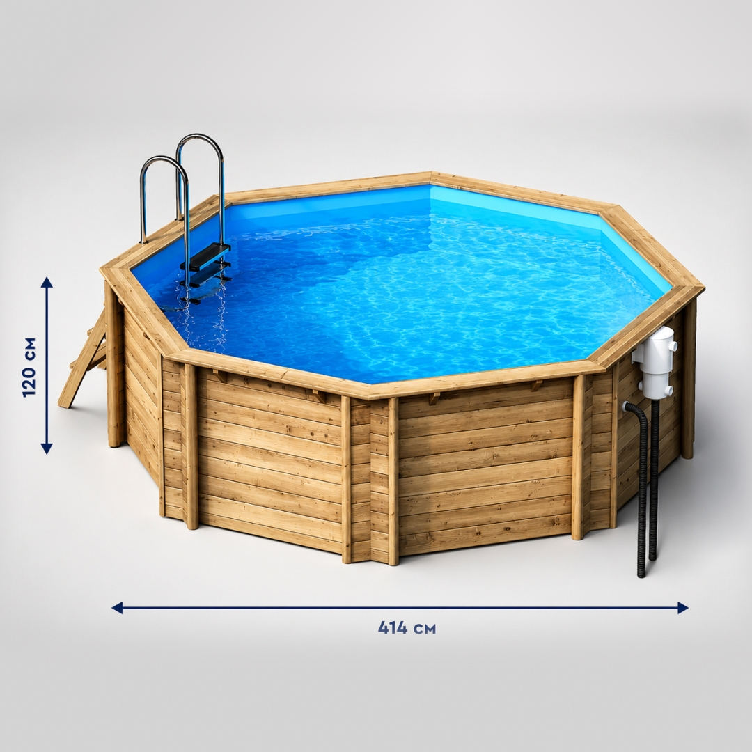 27111205 Tropic 414 wooden pool, pine, DB, Ht: 120 Бассейн плавательный с деревянной отделкой бортов